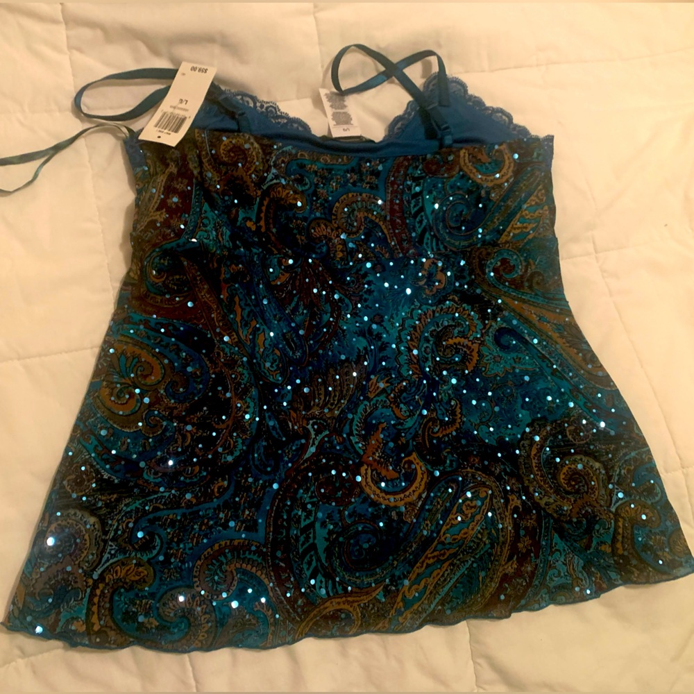 Evening elegant Paisley with lace and turquoise sequins size L